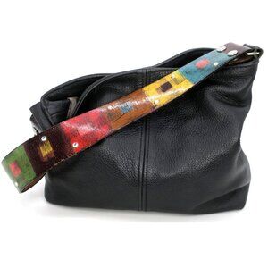 Katie Kalsi Purse Full Grain Black Leather Western Shoulder Bag Painted Strap